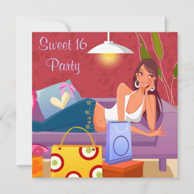 Red Lila Sweet 16 Geburtstagsparty Einladung (Vorderseite)