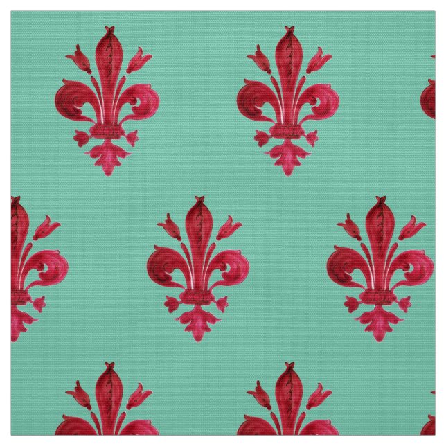 RED LILIE IN GREEN Floral Pattern Stoff (Muster)