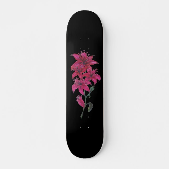 Red Lilies Watercolor Skateboard (Vorne)