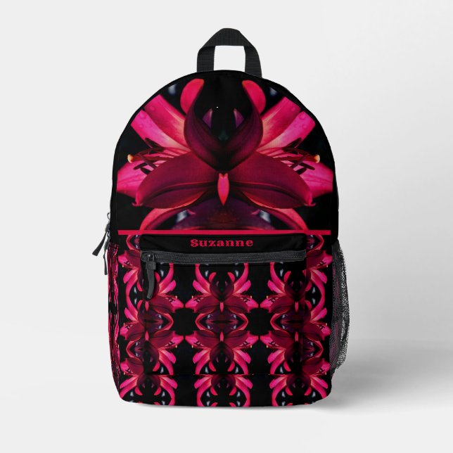 Red Lily Blume Abstrakt Personalisiert Bedruckter Rucksack (Vorderseite)