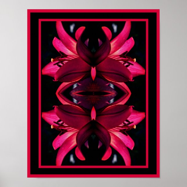 Red Lily Blume Mirror Abstrakt Poster (Vorne)