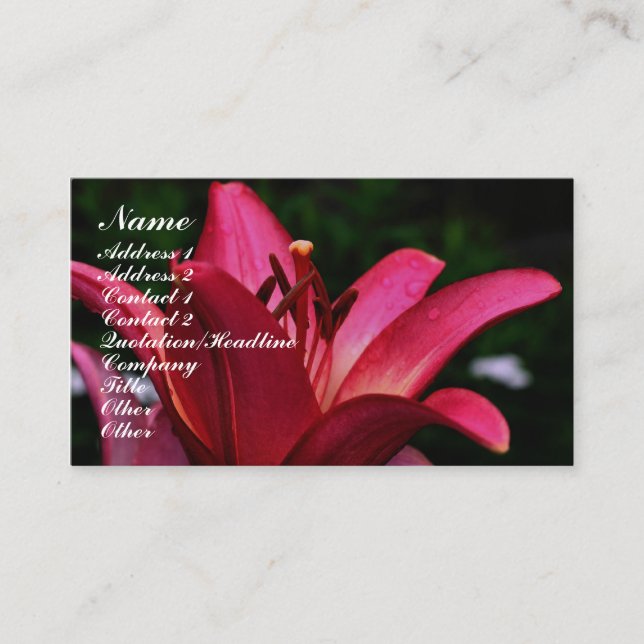 Red Lily Blume Up Nah Business Card Visitenkarte (Vorderseite)