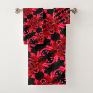 Red Lily Floral Abstrakt Art Muster Badhandtuch Set