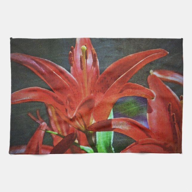 Red Lily Textured Handtuch (Horizontal)
