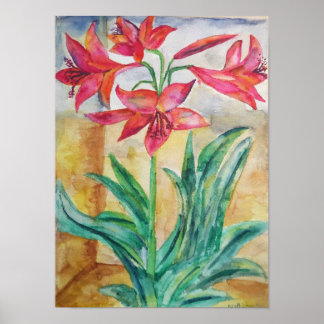 Red Lily Watercolor – Floral Wall Art Print Poster