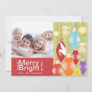 Red Lime Retro Merry and Bright Family Photo Card Feiertagskarte