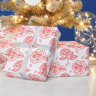 Red Line Art Rose Geschenkpapier