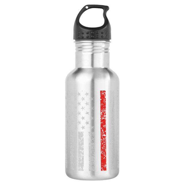 Red Line Firefighter American Flag Edelstahlflasche (Vorderseite)