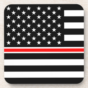 Red Line Firefighter American Flag Getränkeuntersetzer