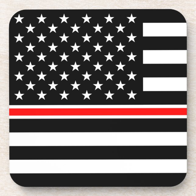 Red Line Firefighter American Flag Getränkeuntersetzer (Vorderseite)