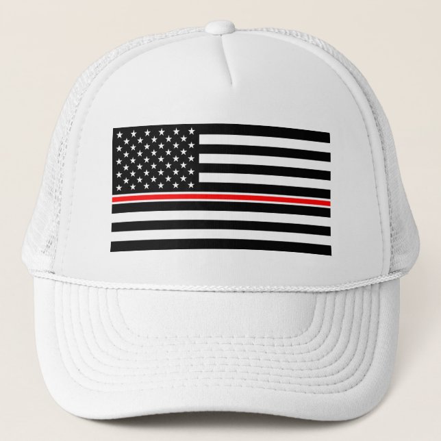 Red Line Firefighter American Flag Truckerkappe (Vorderseite)