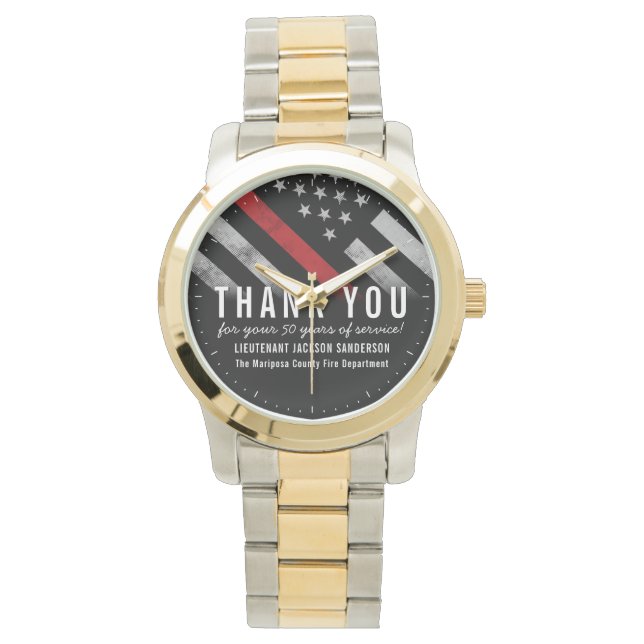 Red Line-Flag für den Feuerwehrruhestand Armbanduhr (Vorderseite)