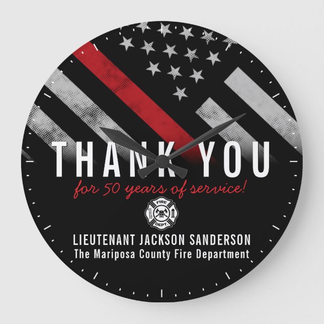 Red Line-Flag für den Feuerwehrruhestand Große Wanduhr (Vorderseite)