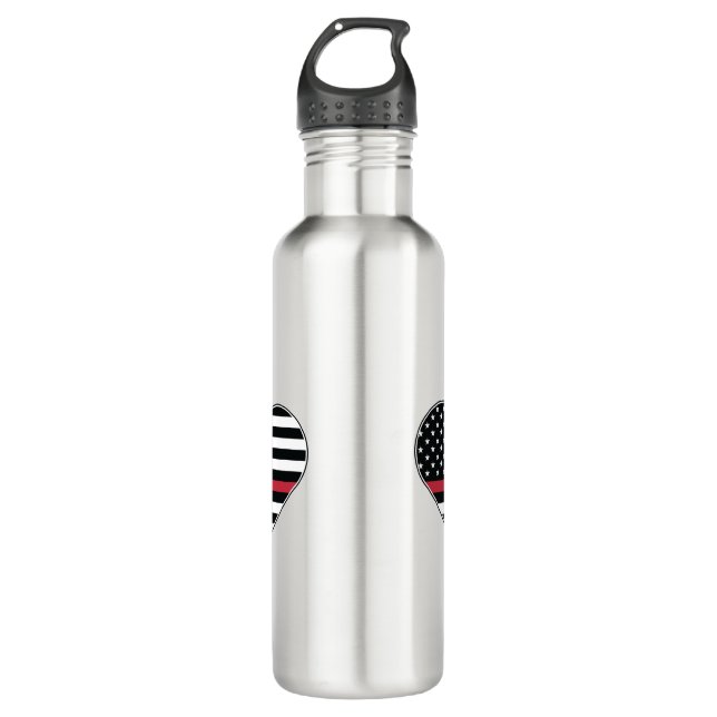 Red Line Flag Heart Edelstahlflasche (Vorderseite)