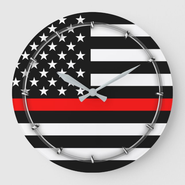 Red Line Us Flag Große Wanduhr (Vorderseite)