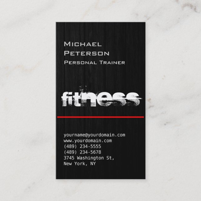 Red Line Wood Pattern Grau Fitness Business Card Visitenkarte (Vorderseite)