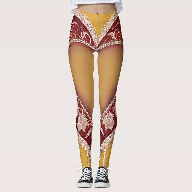 Red Lingerie Heart Lace AI Art Leggings (Vorderseite)