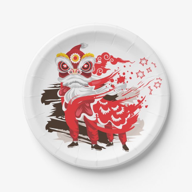 Red Lion Dancer Illustration Pappteller (Vorderseite)