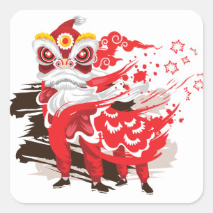 Red Lion Dancer Illustration Quadratischer Aufkleber