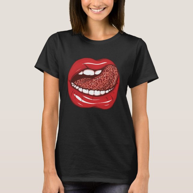 Red lips and leopard print tongue Female Beautiful T-Shirt (Vorderseite)