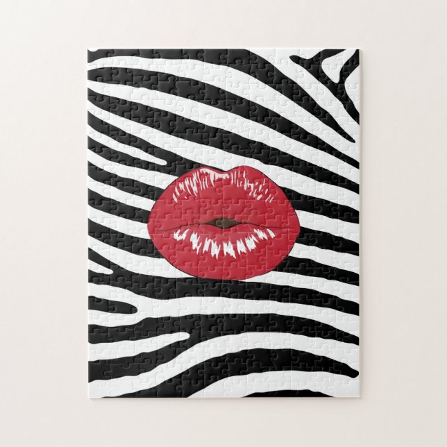 Red Lips Black and White Zebra Puzzle (Vertikal)