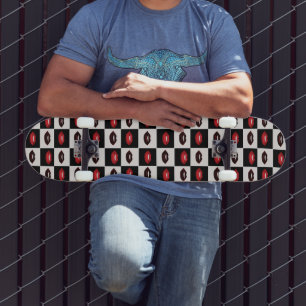 Red Lips Black Checkerboard Retro Vibes Skateboard