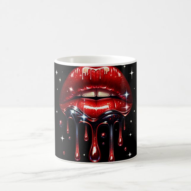 Red Lips Drilling Glitzer Glam Sparkle Kaffeetasse (Mittel)