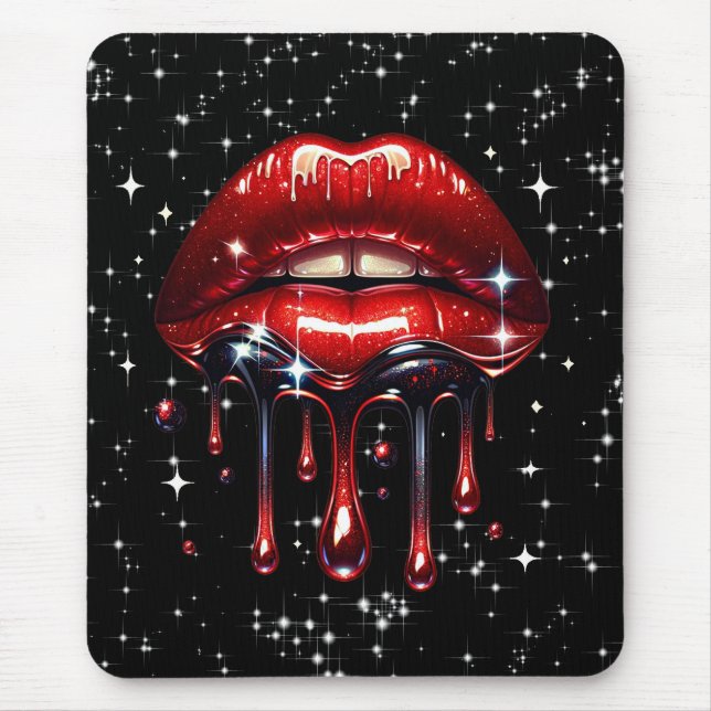 Red Lips Drilling Glitzer Glam Sparkle Mousepad (Vorne)