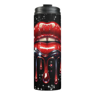 Red Lips Drilling Glitzer Glam Sparkle Thermosbecher