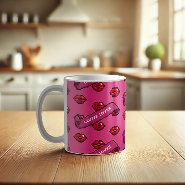 Red Lips Kaffee Lover Retro Kisses Pattern Kaffeetasse (Von Creator hochgeladen)