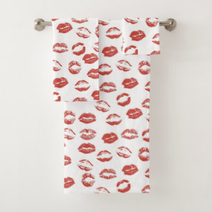 Red Lips Kiss Badhandtuch Set