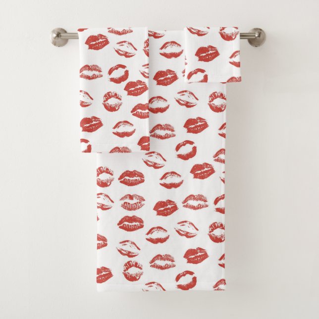 Red Lips Kiss Badhandtuch Set (Insitu)
