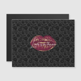 Red Lips Kiss Black Floral Magnetkarte