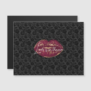Red Lips Kiss Black Floral Magnetkarte