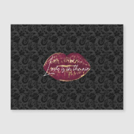 Red Lips Kiss Black Floral Magnetkarte