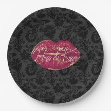 Red Lips Kiss Black Floral