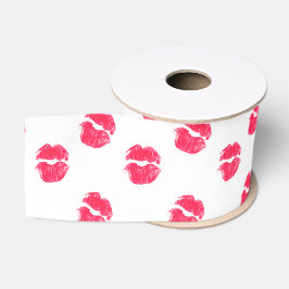Red Lips Kiss Kisses Pattern Valentinstag Liebe Ripsband