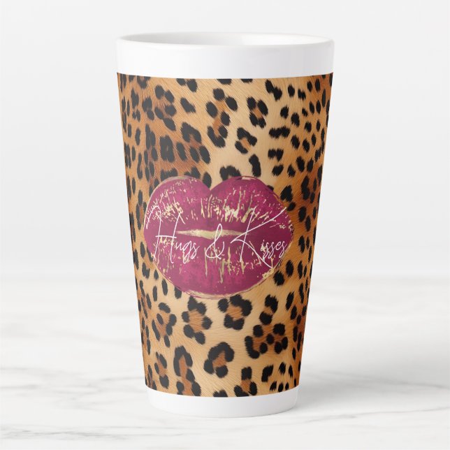 Red Lips Kiss Leopard Milchtasse (Vorderseite)