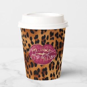 Red Lips Kiss Leopard Pappbecher