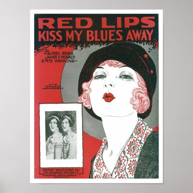 Red Lips Kiss meine Blues Away Songbook Cover Poster (Vorne)