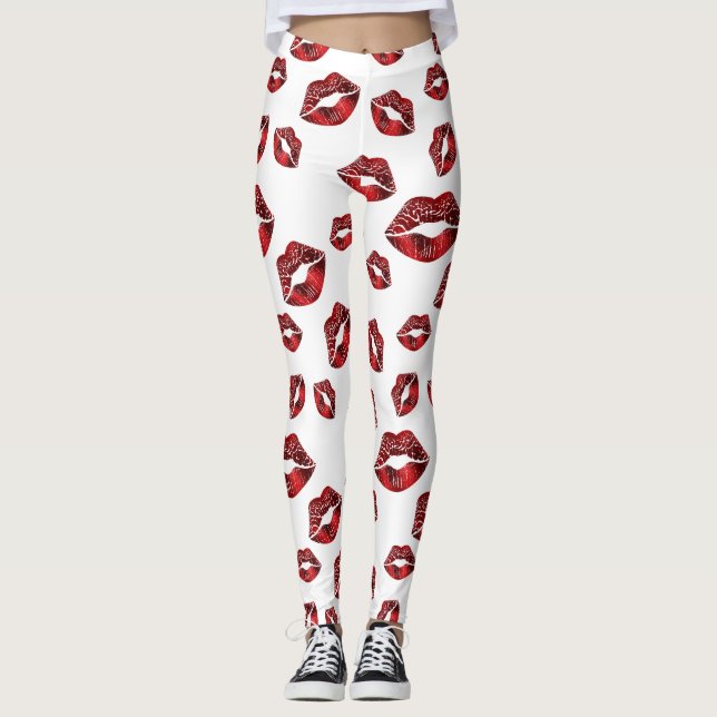Red Lips Kiss Pattern Leggings (Vorderseite)