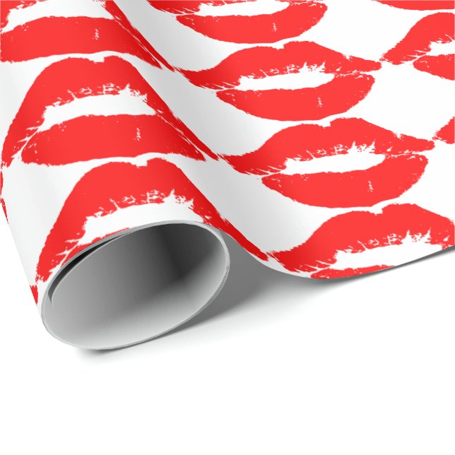 RED LIPS KISS ROMANTISCHES WRAPPPAPIER GESCHENKPAPIER (Rolleneckpunkt)