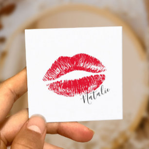 Red Lips Kiss Signature Makeup Artist Schlicht Quadratische Visitenkarte