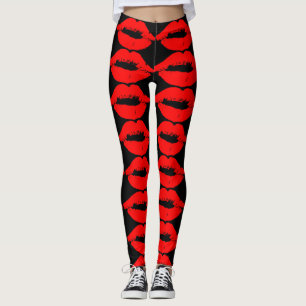 RED LIPS KISST YOGA PANTS LEGGINGS