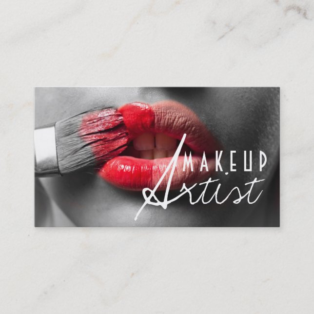 Red Lips Make-up Artist Cosmetology Business Card Visitenkarte (Vorderseite)