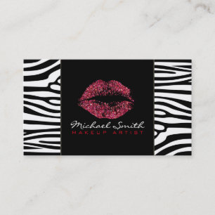 Red Lips Makeup Artis Modern Zebra Skin #9 Visitenkarte