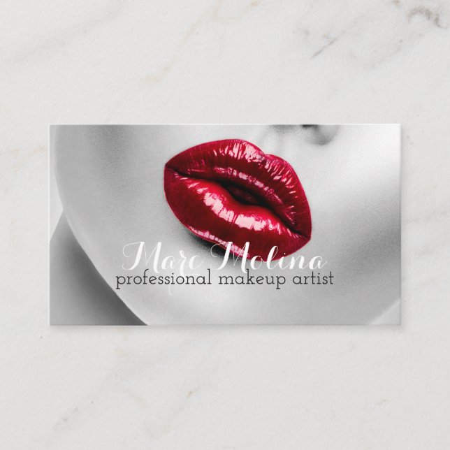 Red Lips Makeup Artist Business Card Visitenkarte (Vorderseite)