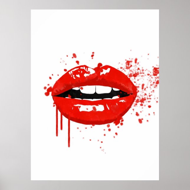 Red lips Mode Glamour Moderne Illustration Poster (Vorne)