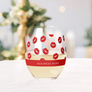 Red Lips Muster Custom Business Name Lady Weinglas Ohne Stiel