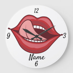 Red Lips Open Mouth Thunder_Cove Große Wanduhr
